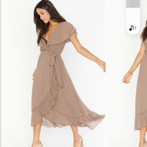 Jess ruffle midi dress size large dune chiffon